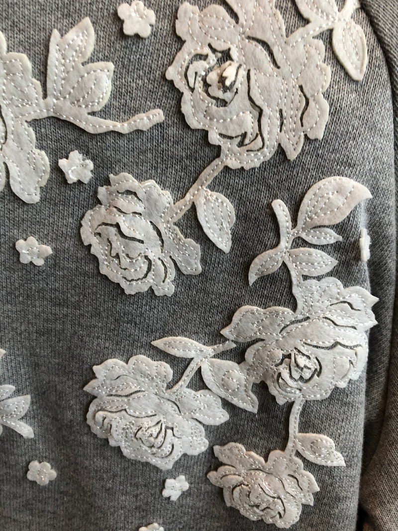 DEX Girls grey sweatshirt with white flower applique, XL