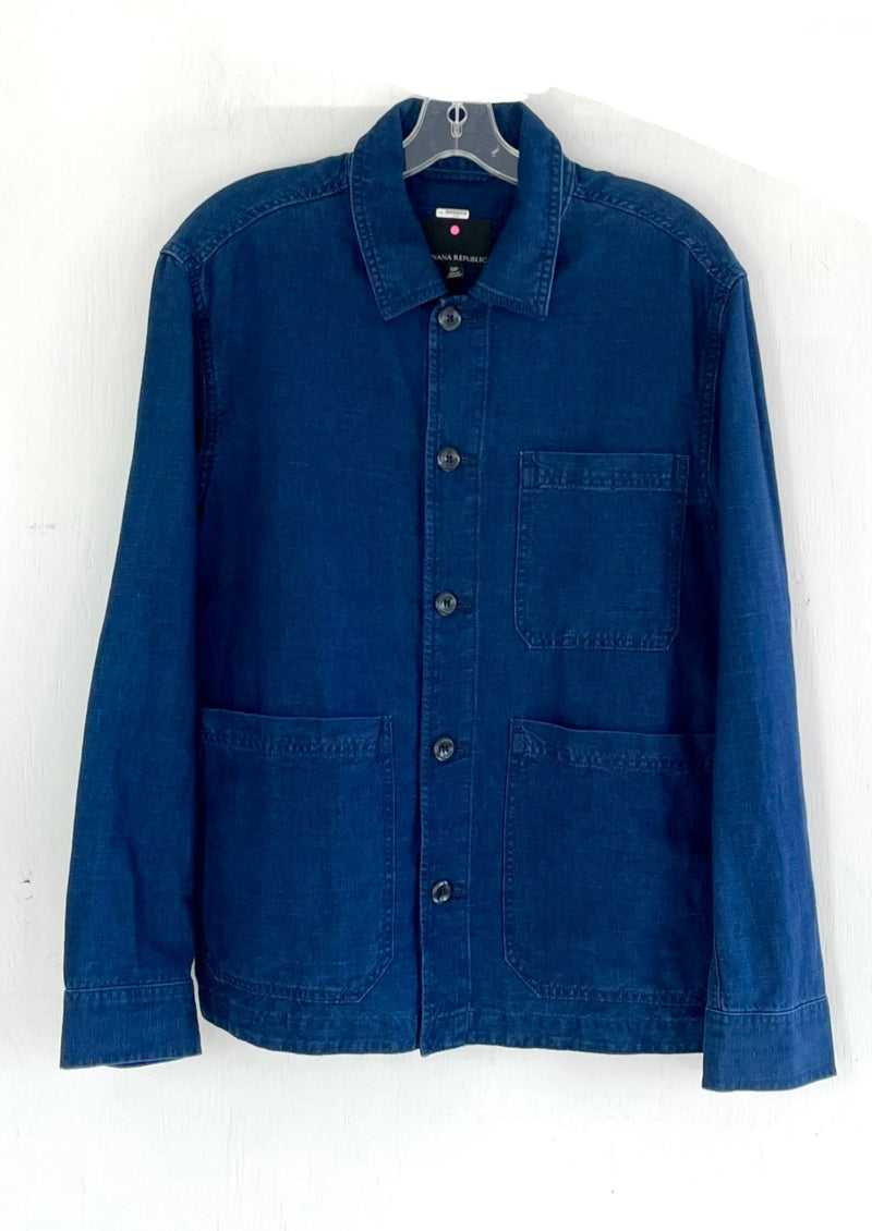 BANANA REPUBLIC Mens indigo lightweight linen jean jacket, S