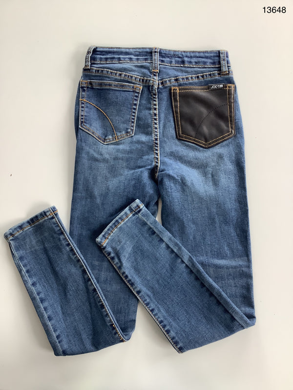 JOE'S Girl's med vintage blue denim skinny fit jeans w/ back leather patch pockets, 10