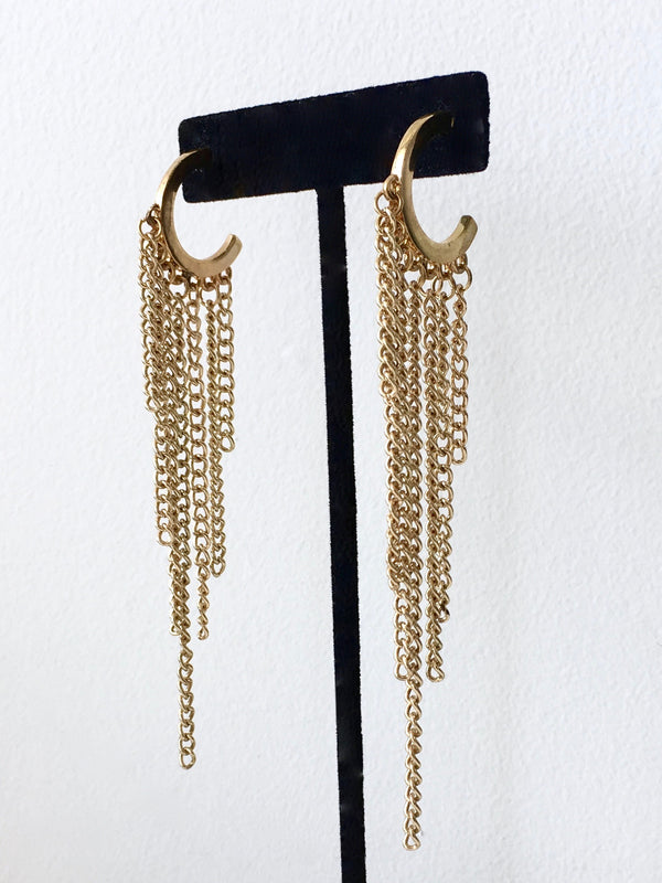 EARRINGS gold hoop earrings w/ drop chains