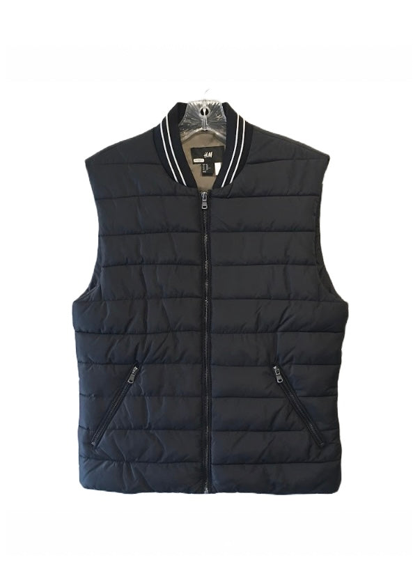 H&M Men's black light weight puffer vest w/ black & white rib collar, 36R / S