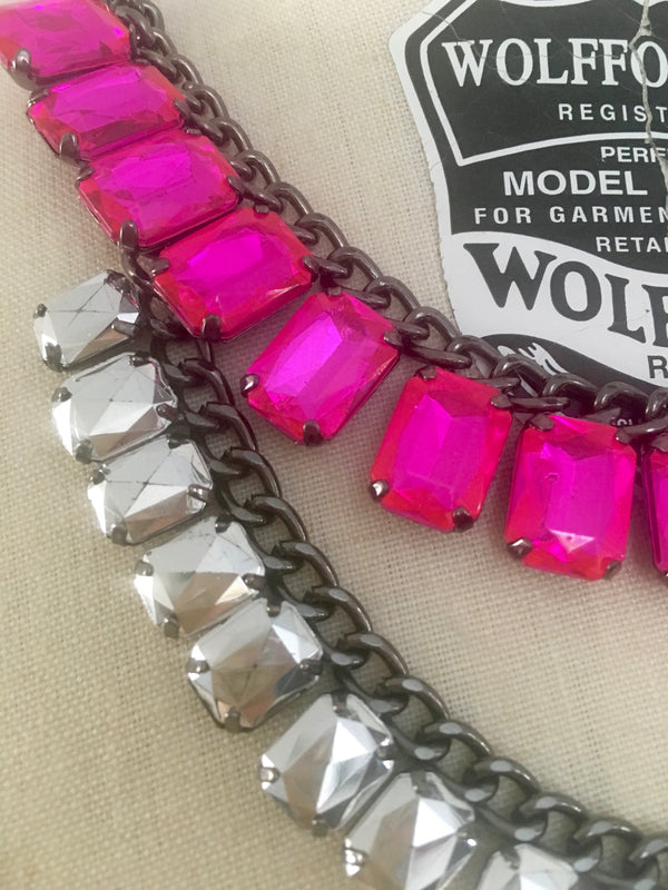 NECKLACE gunmetal collar statement necklace w/ pink & silver gems