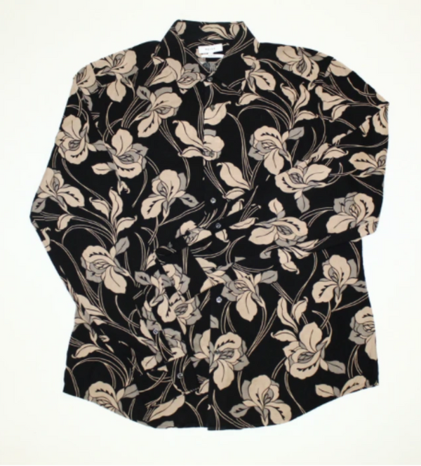REISS Men's black w/ brown floral print LS button up shirt, M