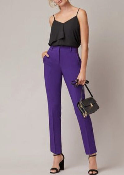 MELANIE LYNE Women's purple 1-button pantsuit w/ tapered trouser, 10