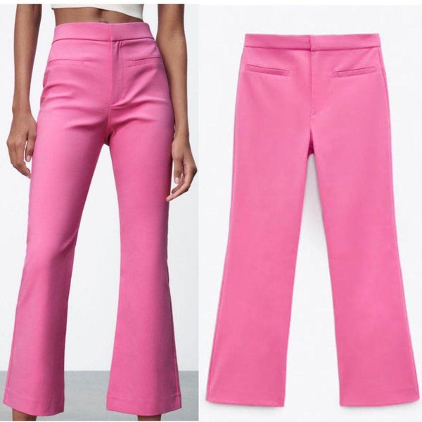 ZARA Women's pants pink cropped flared pants, S