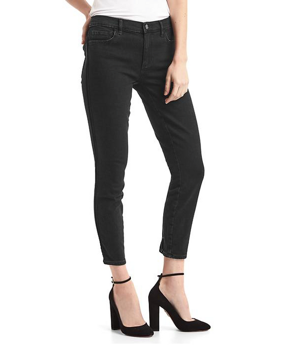 GAP 1969 Women's black skinny ankle jeans w/ velvet side stripe, 25