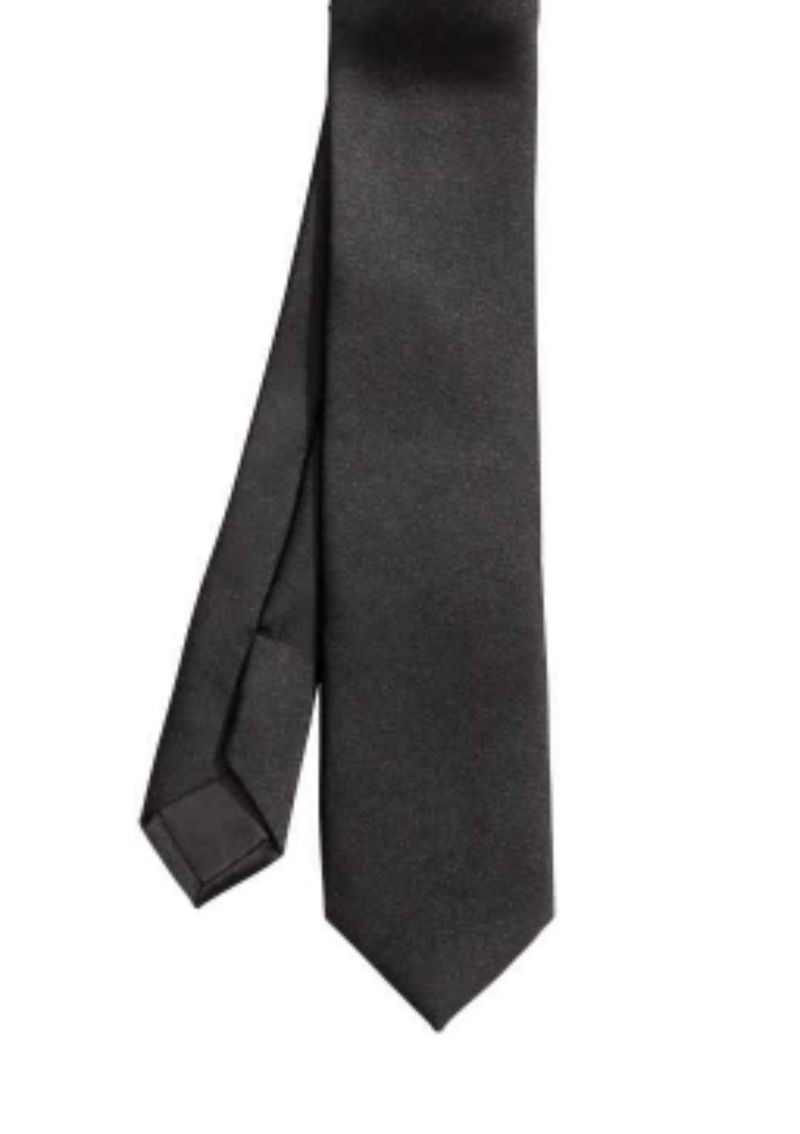 H&M black matte satin polyester skinny tie, 2"