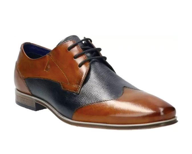 BUGATTI Mens Merino cognac/navy leather dress shoe with wing toe cap, 9