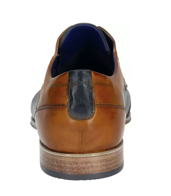 BUGATTI Mens Merino cognac/navy leather dress shoe with wing toe cap, 9