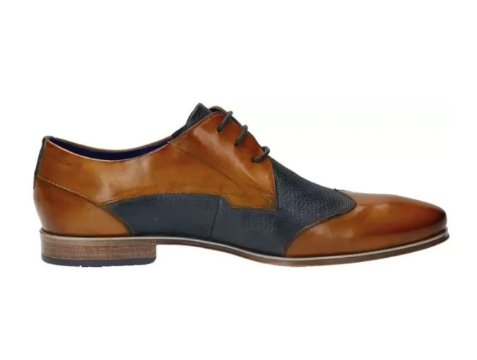 BUGATTI Mens Merino cognac/navy leather dress shoe with wing toe cap, 9