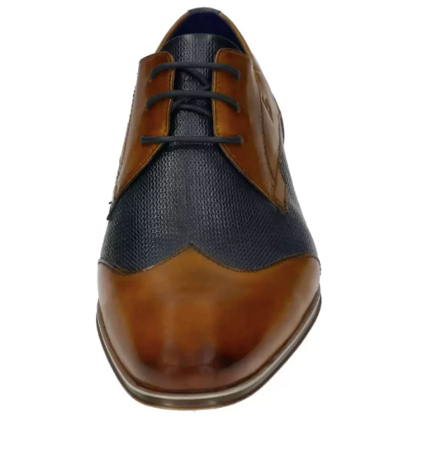 BUGATTI Mens Merino cognac/navy leather dress shoe with wing toe cap, 9