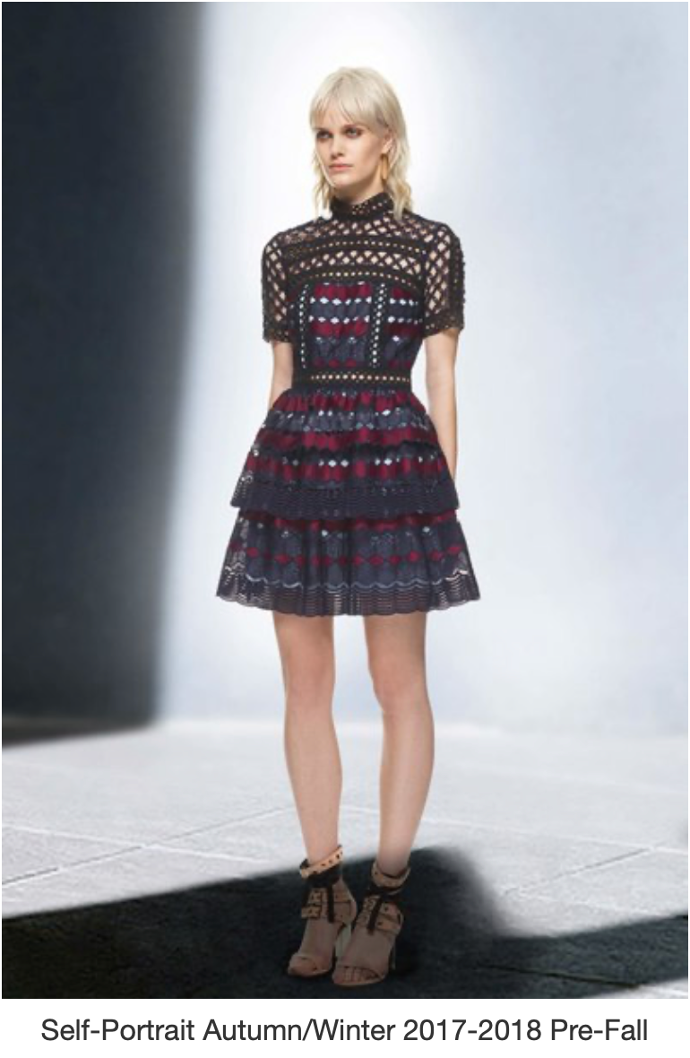 SELF PORTRAIT Women's burgundy/navy Guipure hexagon lace mini dress, size 4
