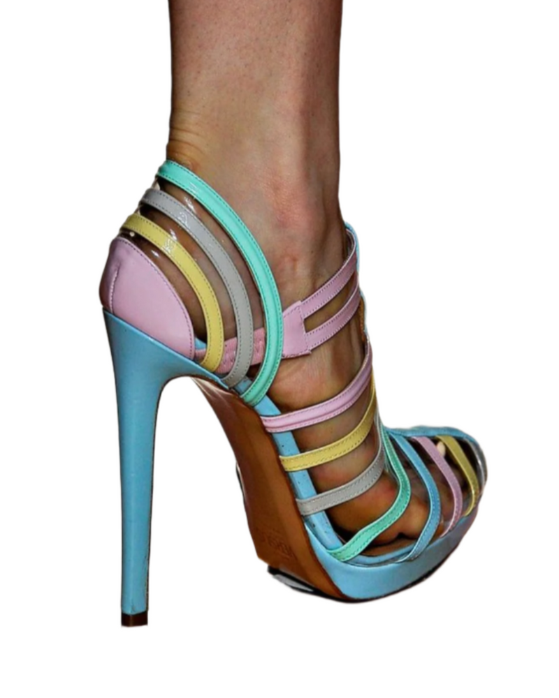 VERSUS Women's pastel patent & nude mesh stilettos, 10