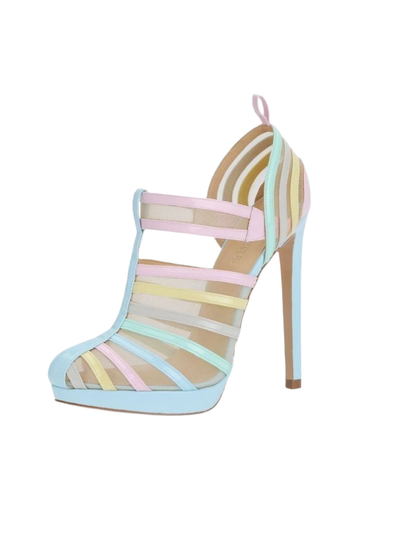 VERSUS Women's pastel patent & nude mesh stilettos, 10