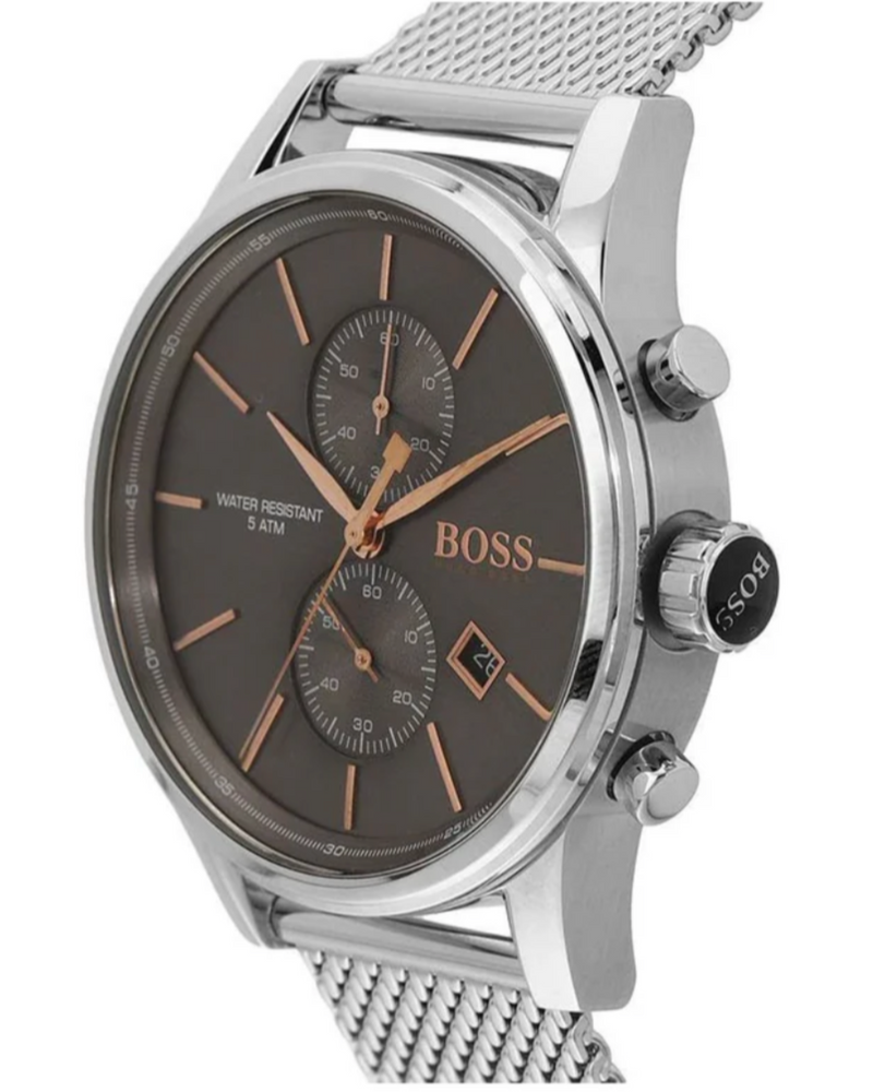 HUGO BOSS Mens silver-tone “Jet Chronograph” gunmetal face watch, 42mm