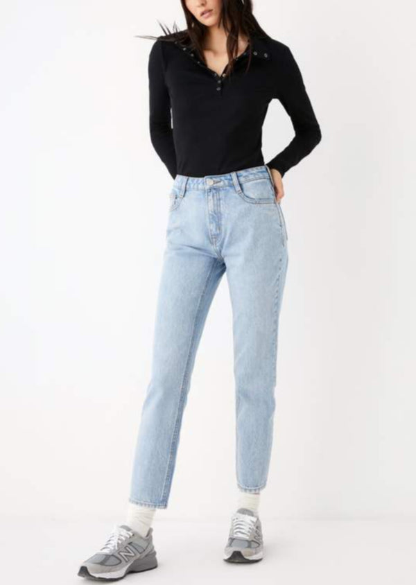 FRANK & OAK Women's faded light blue "Stevie" high-rise tapered fit jeans, 26