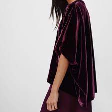 ARITZIA TALULA Women's burgundy velvet 'Fawkner Kimono Cardigan' open front w/ short dolman sleeves & boxy fit, XXS