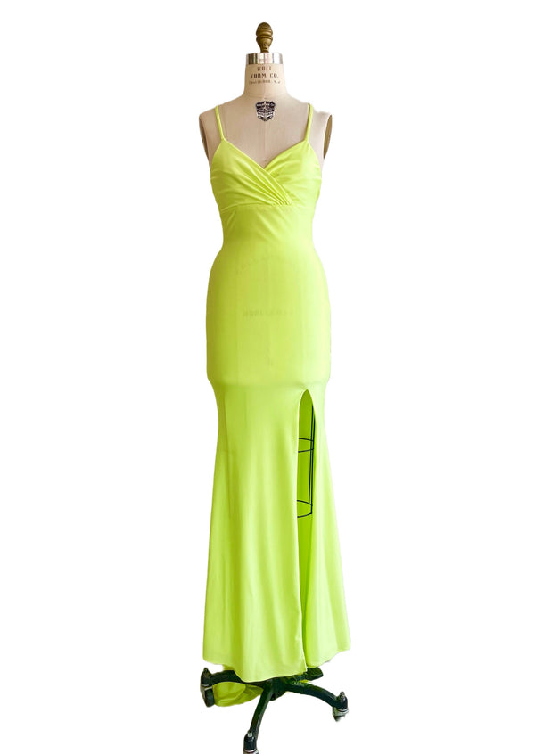 LA FEMME neon yellow evening gown