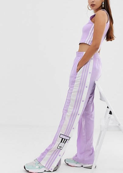 ADIDAS Women's lilac with white snap button track pants, S