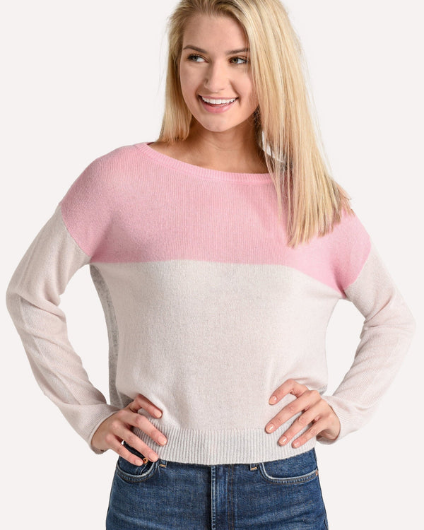 ATM pink/cream/grey colour block cashmere sweater, M