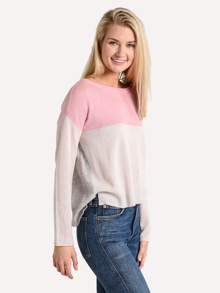 ATM pink/cream/grey colour block cashmere sweater, M