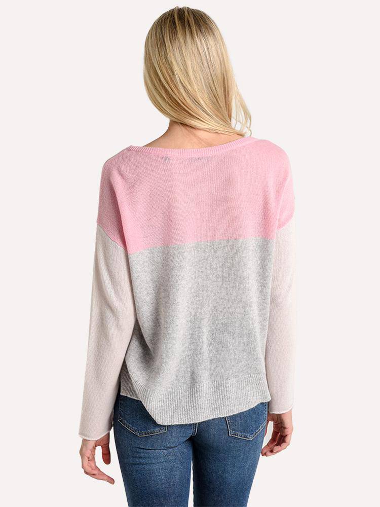 ATM pink/cream/grey colour block cashmere sweater, M