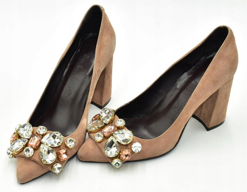 HELIA Women's mauve suede jewelled pumps, 9