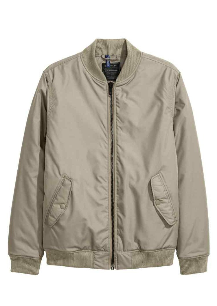 H&M Mens taupe lightly padded nylon bomber jacket, M