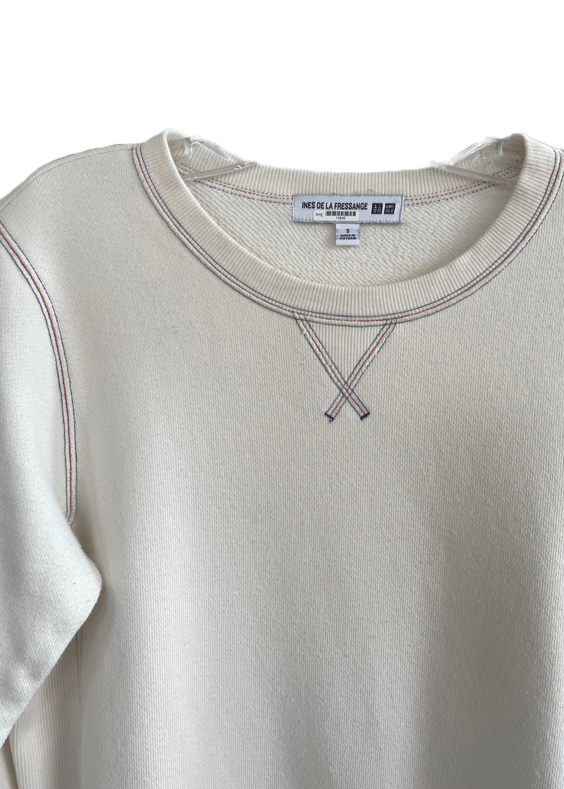 INES DE LA FRESSANGE UNIQLO Women's cream cotton sweatshirt w/ contrast stitching, S - Spec