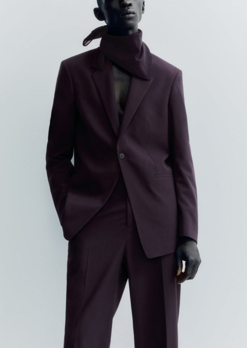 ZARA MAN burgundy regular fit 1 button notched lapel suit, 40  / 34 x 31