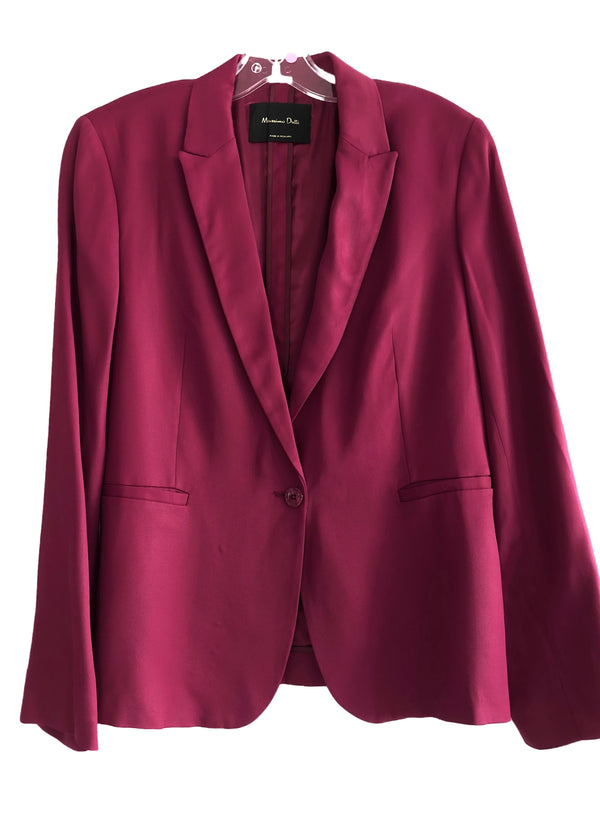 MASSIMO DUTTI Women's dark pink one-button satin twill blazer, 12