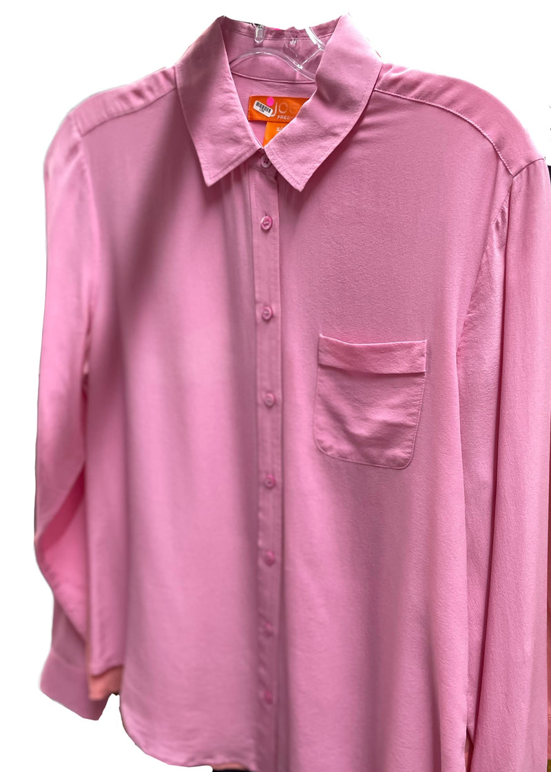 JOE FRESH Women’s pink 100% washed silk collared shirt, S