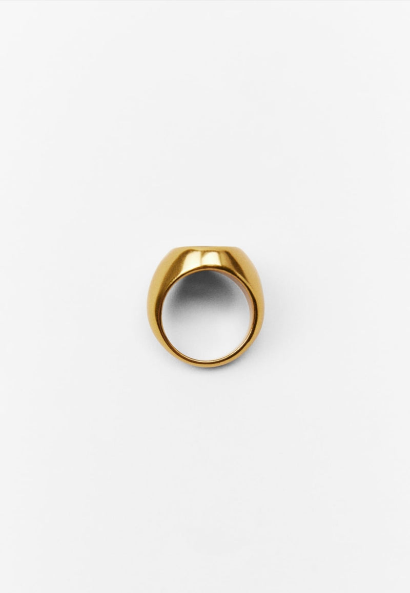 ZARA yellow gold tone black enamel signet ring, S / 16.5 mm