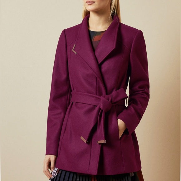 TED BAKER NWT Women's dark pink Drytaa belted short coat, TB 1 / US 4
