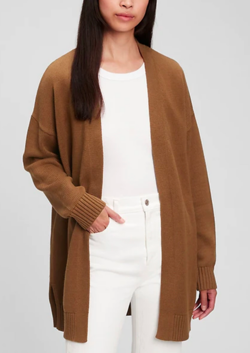 GAP Women's brown cardigan 3/4 open front long, XXL