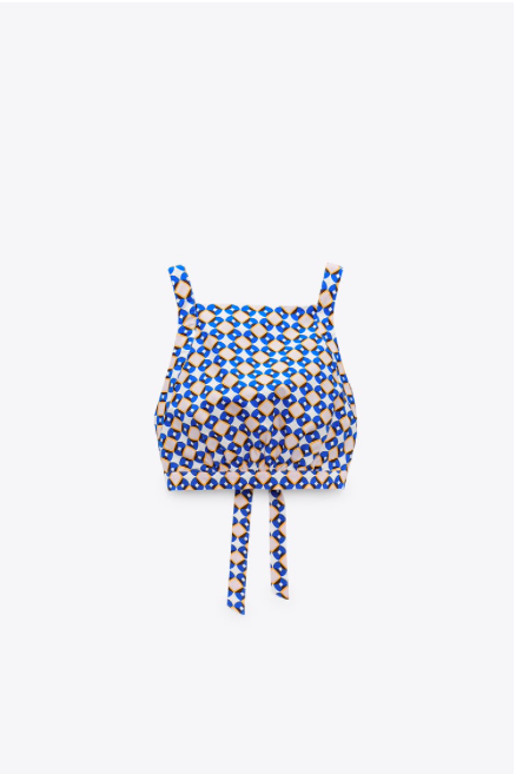 ZARA Women's geometric print halter top w/ wide straps back strap closure & matching scarf, M