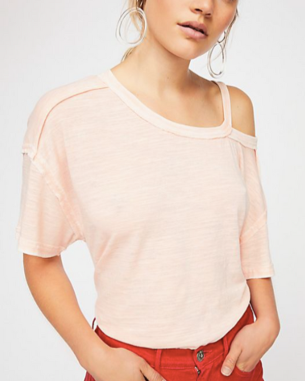 FREE PEOPLE Alex Light Pink Cutout Tee, XS