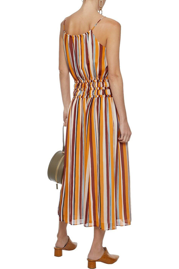 FRAME Women's silk multi striped chiffon spaghetti strap dress, S