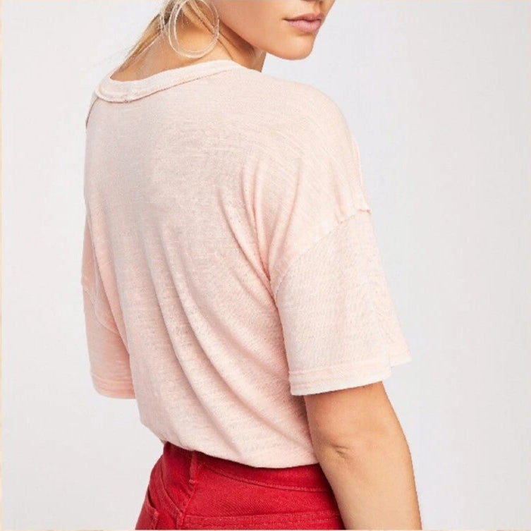 FREE PEOPLE Alex Light Pink Cutout Tee, XS