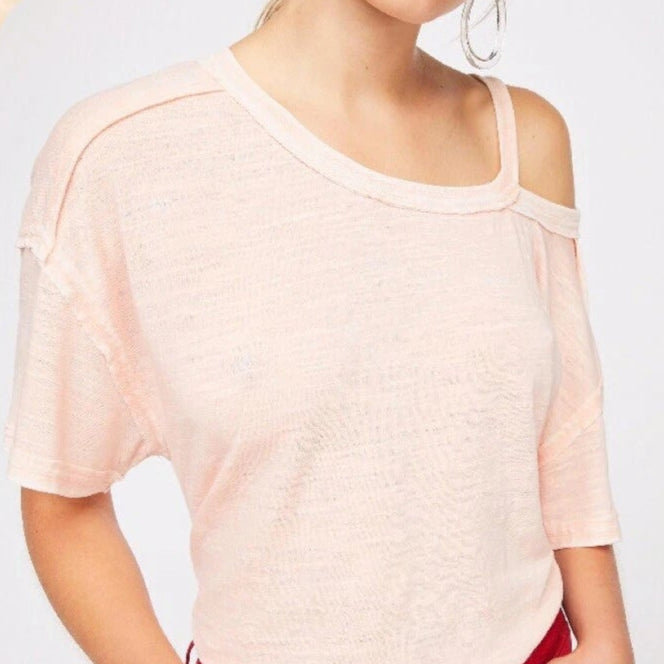 FREE PEOPLE Alex Light Pink Cutout Tee, XS