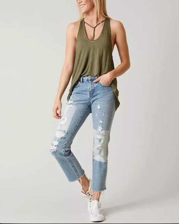 WE THE FREE PEOPLE olive green Y-Strap Cut Out Racerback Tank Top, XS