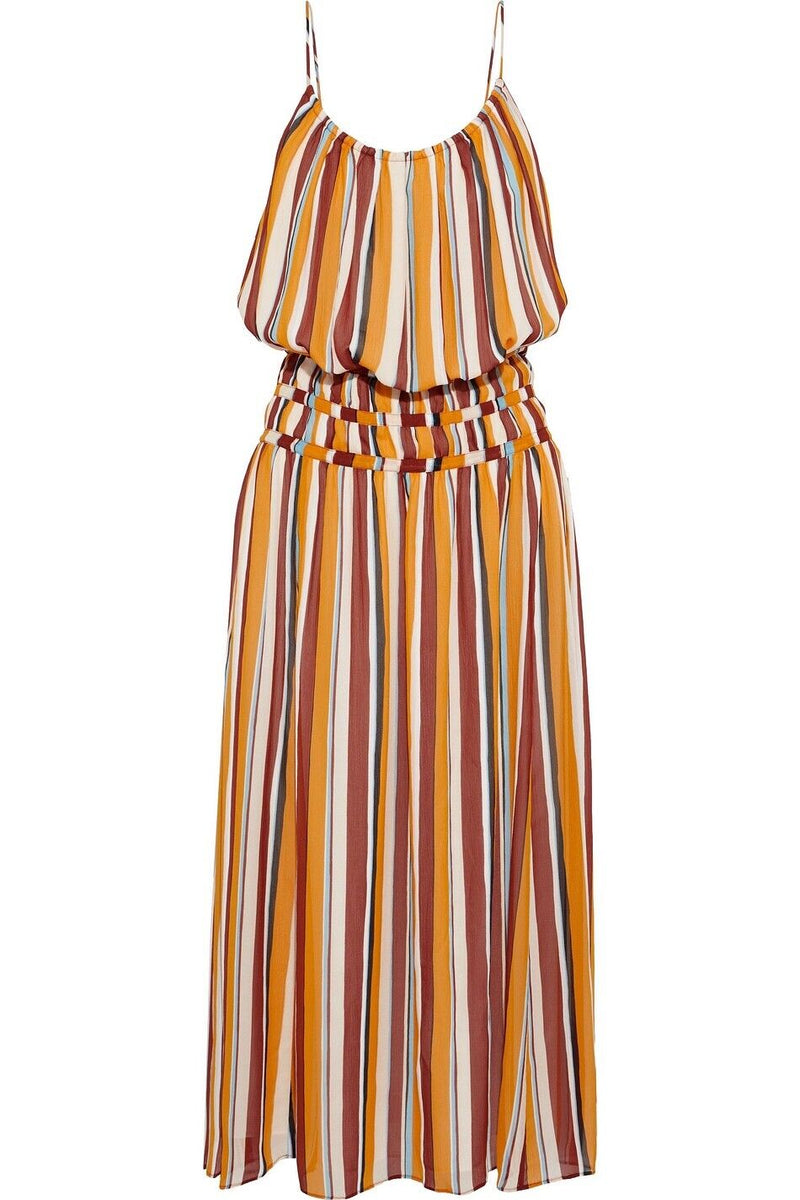 FRAME Women's silk multi striped chiffon spaggeti strap dress,