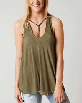 WE THE FREE PEOPLE olive green Y-Strap Cut Out Racerback Tank Top, XS