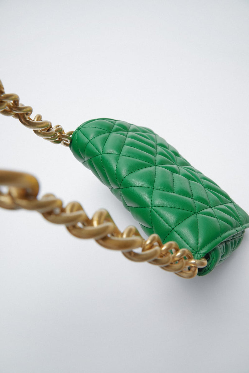 ZARA green padded shoulder bag w/ gold chunky chain strap