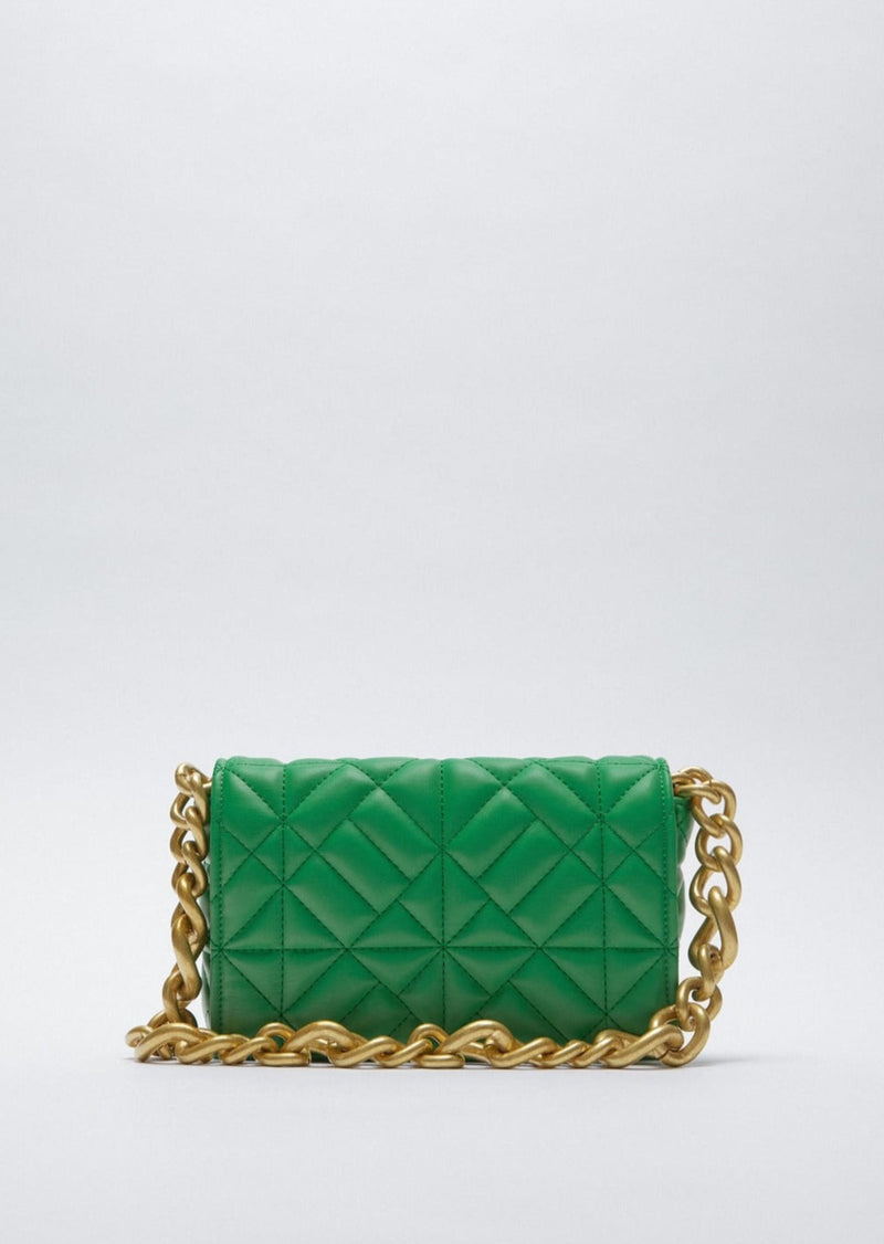 ZARA green padded shoulder bag w/ gold chunky chain strap