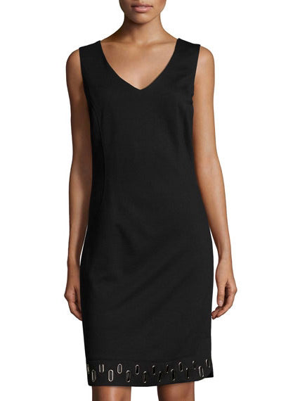 LAUNDRY black wool sleeveless shift dress w/ grommet hem, 6