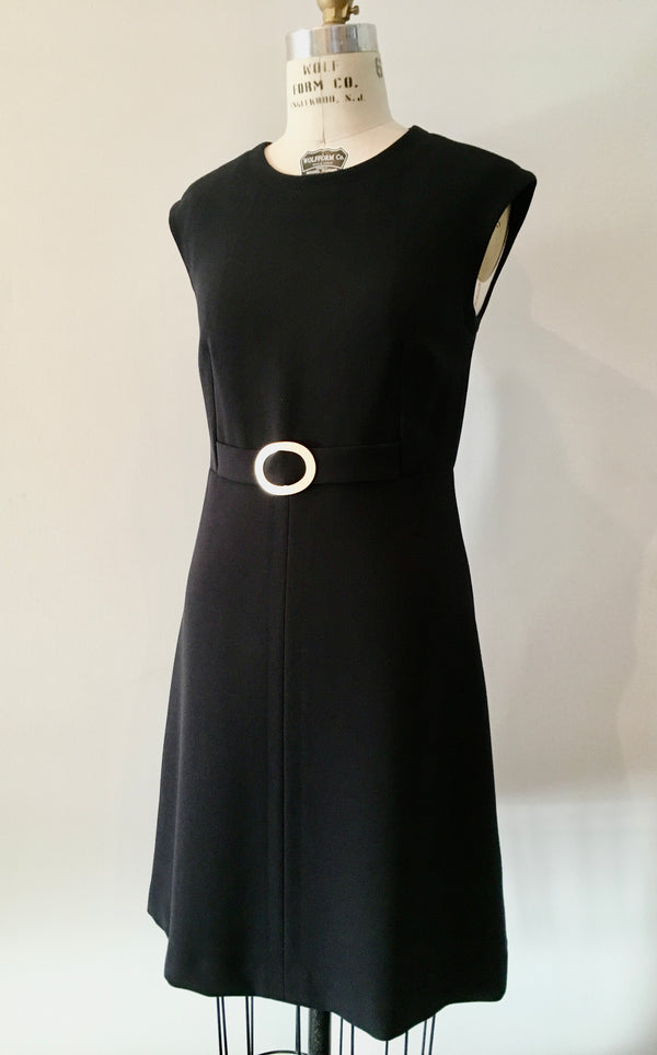 TALBOTS navy 60's style A-line sleeveless stretch wool dress, 8