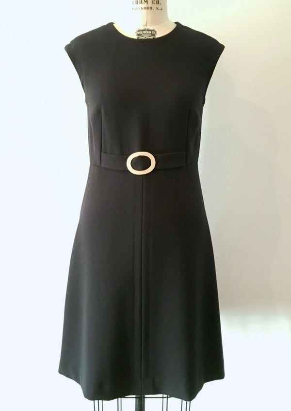 TALBOTS navy 60's style A-line sleeveless stretch wool dress, 8