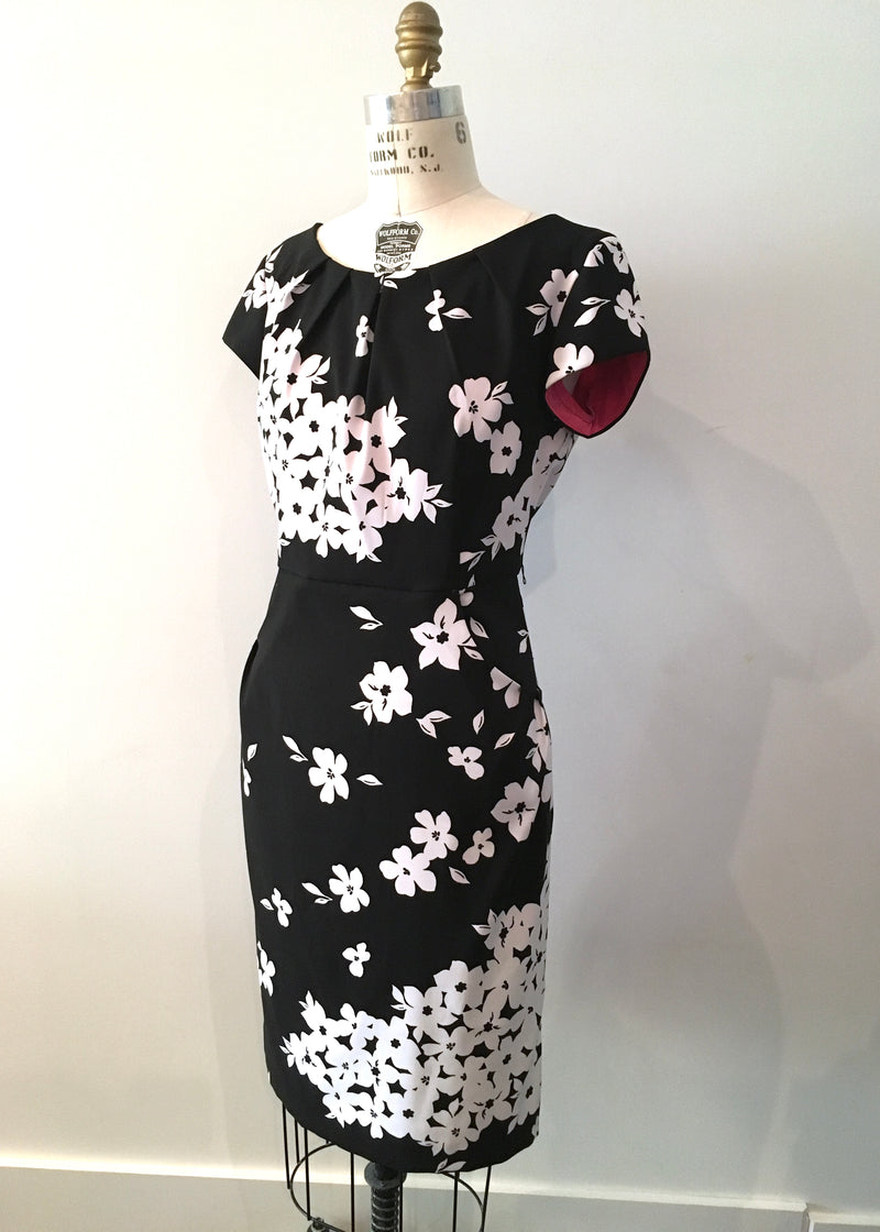 CLEO black & white floral floral print cap sleeve shift dress, 8