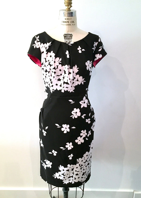 CLEO black & white floral floral print cap sleeve shift dress, 8